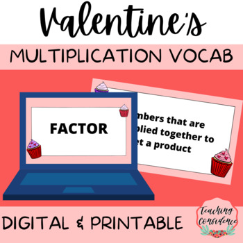 Preview of Valentine's Multiplication Vocabulary Flash Cards (Digital and Printable)