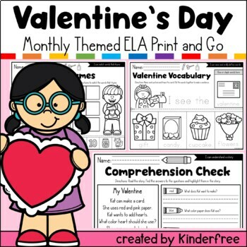 Preview of Valentines Day NO PREP Kindergarten and First Activity Pack