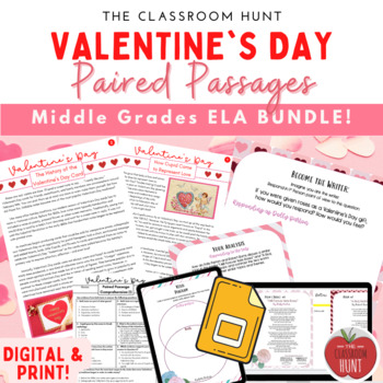 Preview of Valentine's Paired Passages Bundle - Middle Grades Valentine's Writing Activity