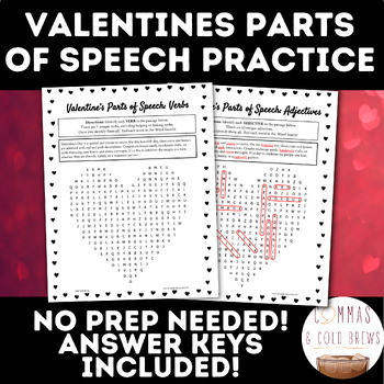 Preview of Valentine's Parts of Speech Practice | Grammar Worksheet and Word Search Puzzle