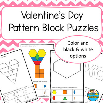 Preview of Valentine's Pattern Block Puzzles - Math Center Activity -Kindergarten/1st Grade