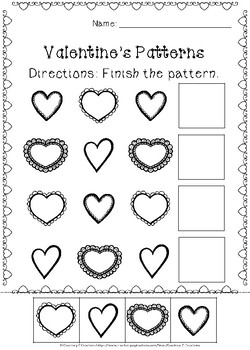 Valentine's Patterns Worksheets by Oh She's a Teacher | TPT