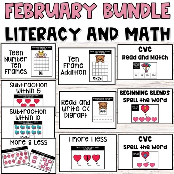 Preview of Valentine's Day Math and Literacy Centers BUNDLE