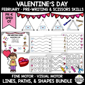Preview of Valentine's • Pre-Writing, Scissors • Lines, Paths, Shapes • PK-K