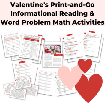 Preview of Valentine's Print-and-Go Reading & Word Problem Math Activities BUNDLE