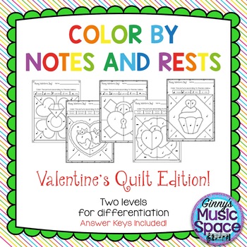 Preview of Valentine's Quilt Color by Note and Rests
