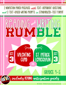 Preview of Valentine RUMBLE! Info Passages, Questions, Text-Based WRITING Prompts Gr. 4-6