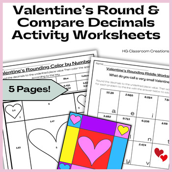 Preview of Valentine's Round & Compare Decimals Activity Worksheets & Color by Number