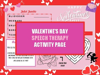 Preview of Valentine's Speech Therapy Activity Holiday Maze Coloring Jumble Riddle B P T D