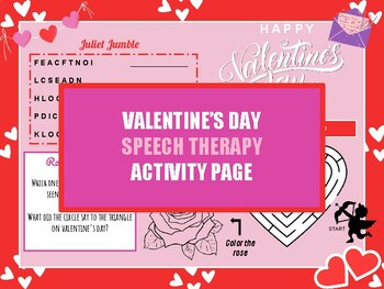 Preview of Valentine's Speech Therapy Activity Holiday Maze Coloring Jumble Riddle K G F V