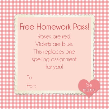 Preview of Valentine's Spelling Homework Pass
