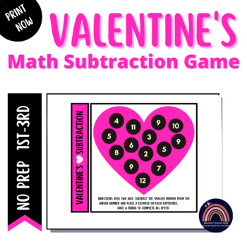 Preview of Valentine's Day Math Activities, Valentine's Subtraction Game, Math Centers