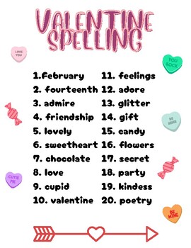 Preview of Fun Valentine's Themed Spelling List & Activities- NO PREP