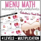 Valentine's Treat Shop Menu Math Multiplication Worksheets