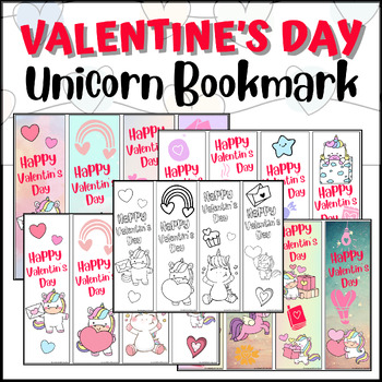Preview of Valentine's Unicorn Bookmarks, Valentine Gifts Idea, Valentine Morning Activity
