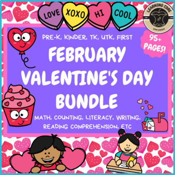Preview of Valentine's and February Math and Literacy Bundle PreK Kindergarten First TK UTK