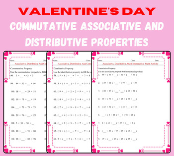 Preview of Valentine's day Activities Commutative Associative and Distributive Properties