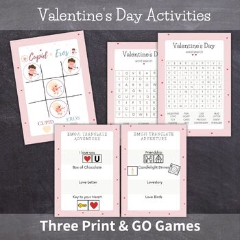 Preview of Valentine's day Activities - Cupid vs Eros Tic Tac Toe, Word Hunt, Emoji Game