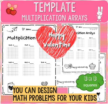 Preview of Valentine's day Theme Multiplication Arrays (8x8) Worksheet | Blank Grids (8x8)