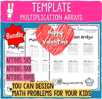Preview of Valentine's day Theme Multiplication Arrays Worksheet | Bundle 5x5,8x8,10x10