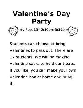 Preview of Valentine's day invite to parents (editable)