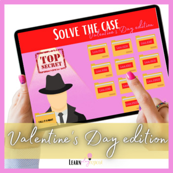 Preview of Valentine's day mystery game boom cards, interactive problem solving puzzle