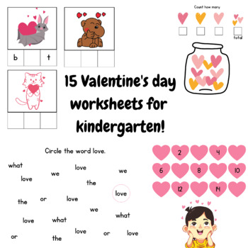 Preview of Valentine's day worksheets / workbook / activity book for Kindergarten!