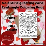 Valentine's greeting card Zentangle Coloring Page