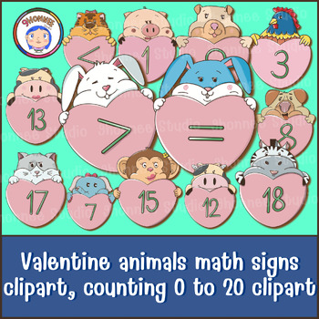 Preview of Valentine animals math signs clipart, counting 0 to 20 clipart
