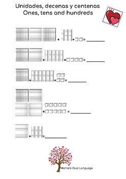 Preview of Valentine's ones, tens and hundreds (unidades, decenas y centenas)