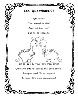 Preview of French Valentine's poem with "qu" sounds and question words