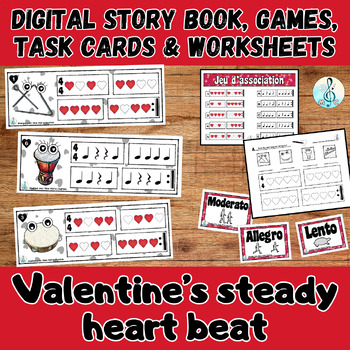 Preview of Valentine's steady heart beat! Music task cards, activities, story & centers
