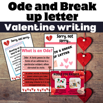 Preview of Valentine's writing bundle-  Ode (poetry) and Break up letter!