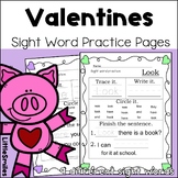 Valentine theme sight words. Worksheets, writing, tracing,