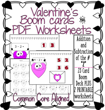 Preview of Valentine themed Addition/Subtraction to the number 2 BOOM DECK plus PRINTABLES