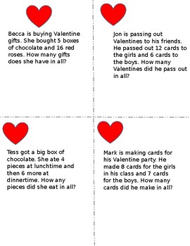 Preview of Valentine word problems (simple addition and subtraction)