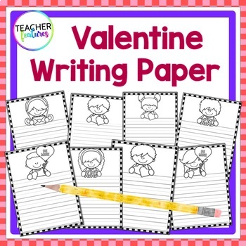 Preview of VALENTINES DAY Blank Lined WRITING CENTER PAPER Dotted Kinder 1st 2nd Grade