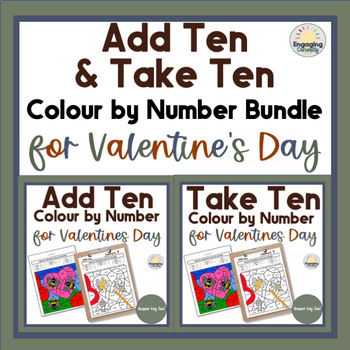Preview of Valentines Add & Subtract Ten Bundle Color by Code for Math Centers, With Answer