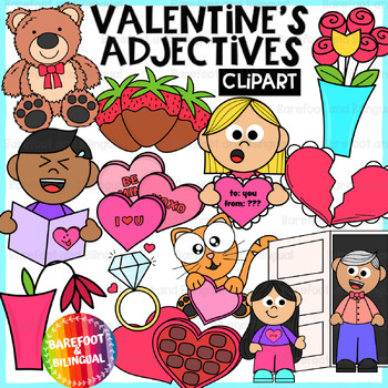 Preview of Valentines Adjectives Clipart | February Vocabulary | Grammar Valentines Clipart