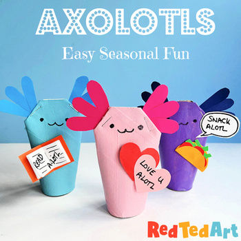 Preview of Valentines Axolotl Craft Worksheets - Easy Axolotl Craftivity - Seasonal Fun
