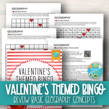 Geography: Valentine's Bingo Geography Review Trivia Game | TpT