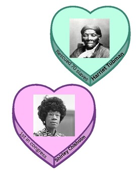 Preview of Valentines Black History Month hearts famous people | Classroom decor | Bulletin