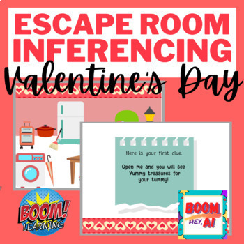 Preview of Valentines day Boom Cards Speech Therapy Escape Room Making Inferences NO PRINT