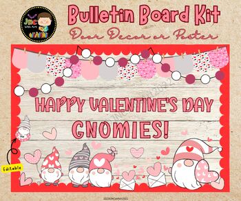 Preview of Valentines Bulletin Board Ideas, Gnome Door Decor, February Bulletin Board Kit