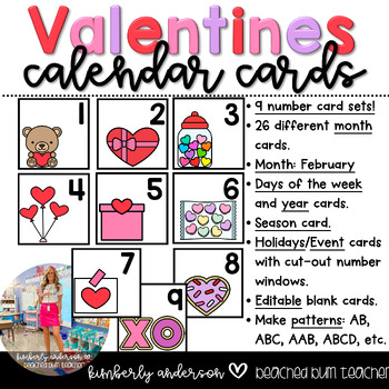 Preview of February: Valentine's Day Themed - Calendar Number Cards (Pocket Chart)