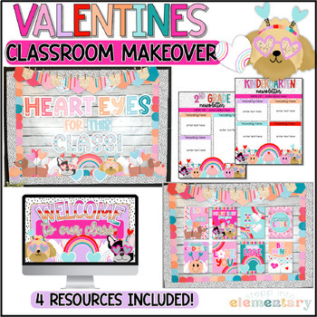Preview of Valentines Classroom Makeover Bundle | Trendy Valentines Classroom Decor