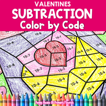 Preview of Valentines | Color-by-Code Subtraction | Color by Number