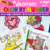 Valentines Color by Number Two Digit Addition and Subtract