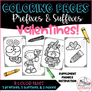 Preview of Valentines Coloring Pages: Prefixes & Suffixes