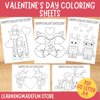 Preview of Valentines Coloring Pages, Valentine's Day Cards, Sheets for kids, Coloring book